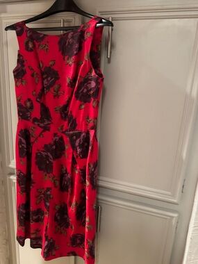 Red Floral Midi Fit-and-Flare Dress Derby Dress